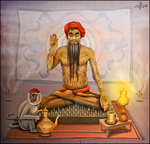 Der Fakir Gantrapudra Kaliprasad mit dem Affen Beskok